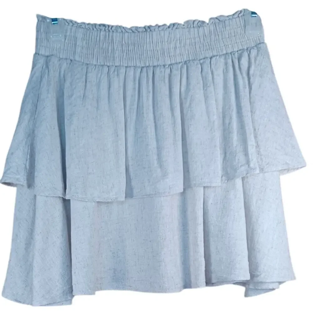 Princess Polly Linen Blend Tiered Mini Skirt Tan Size 6 Greta Ruffle Soft Girl